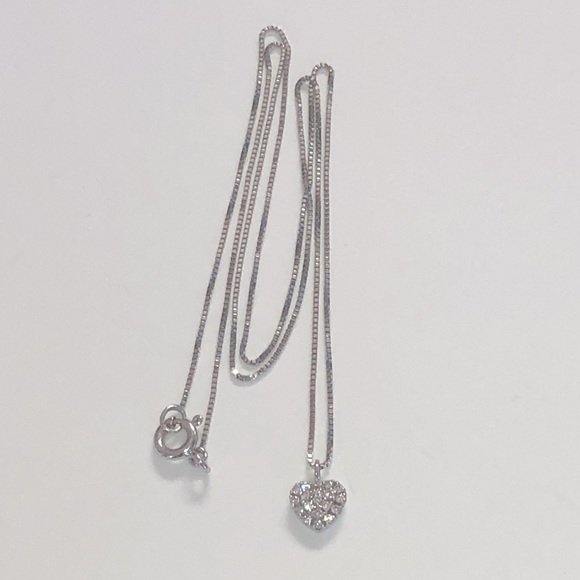 14K White Gold XS Pave Diamond Heart Necklace - Picture 9 of 14